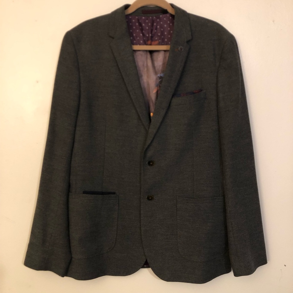 Ted Baker London Gray Blazer Jacket Size 6 Mens long Sleeve Wool